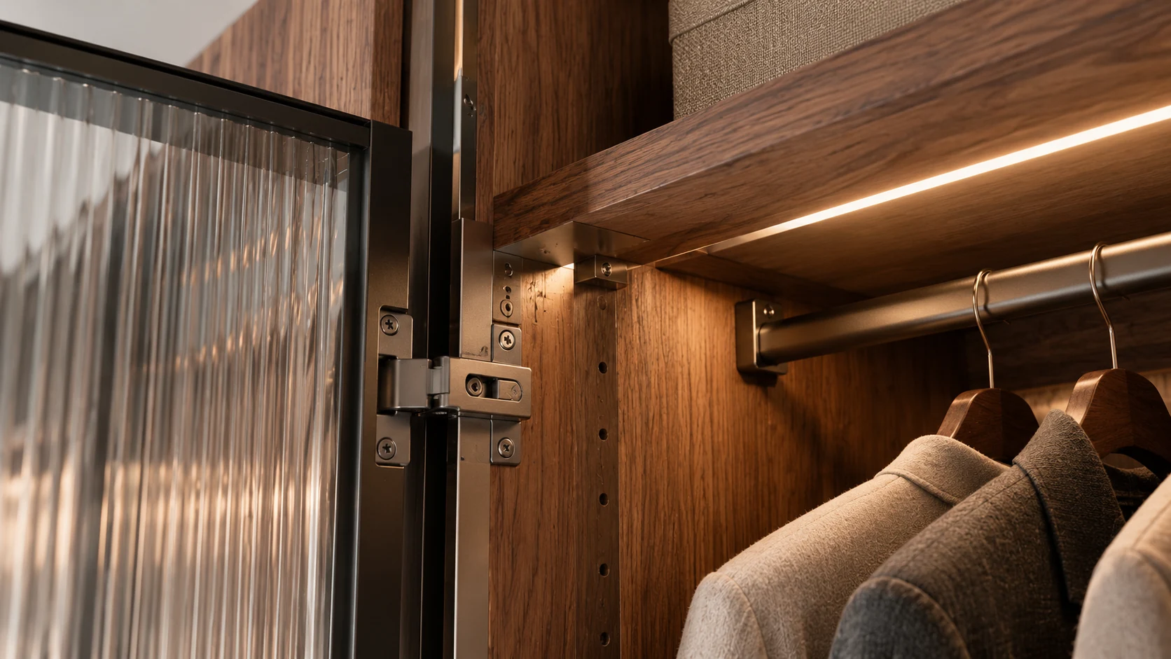 MA wardrobe — glazing and hardware design detail